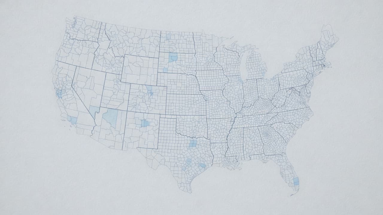 Abstract United States county map with soft data wash